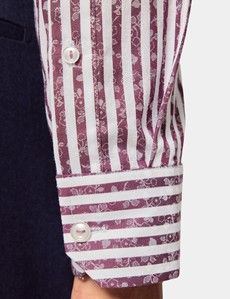 Slim Fit Burgundy & White Jacquard Stripe Curtis Shirt