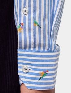Slim Fit Blue & White Dobby Parrot Stripe Curtis Shirt