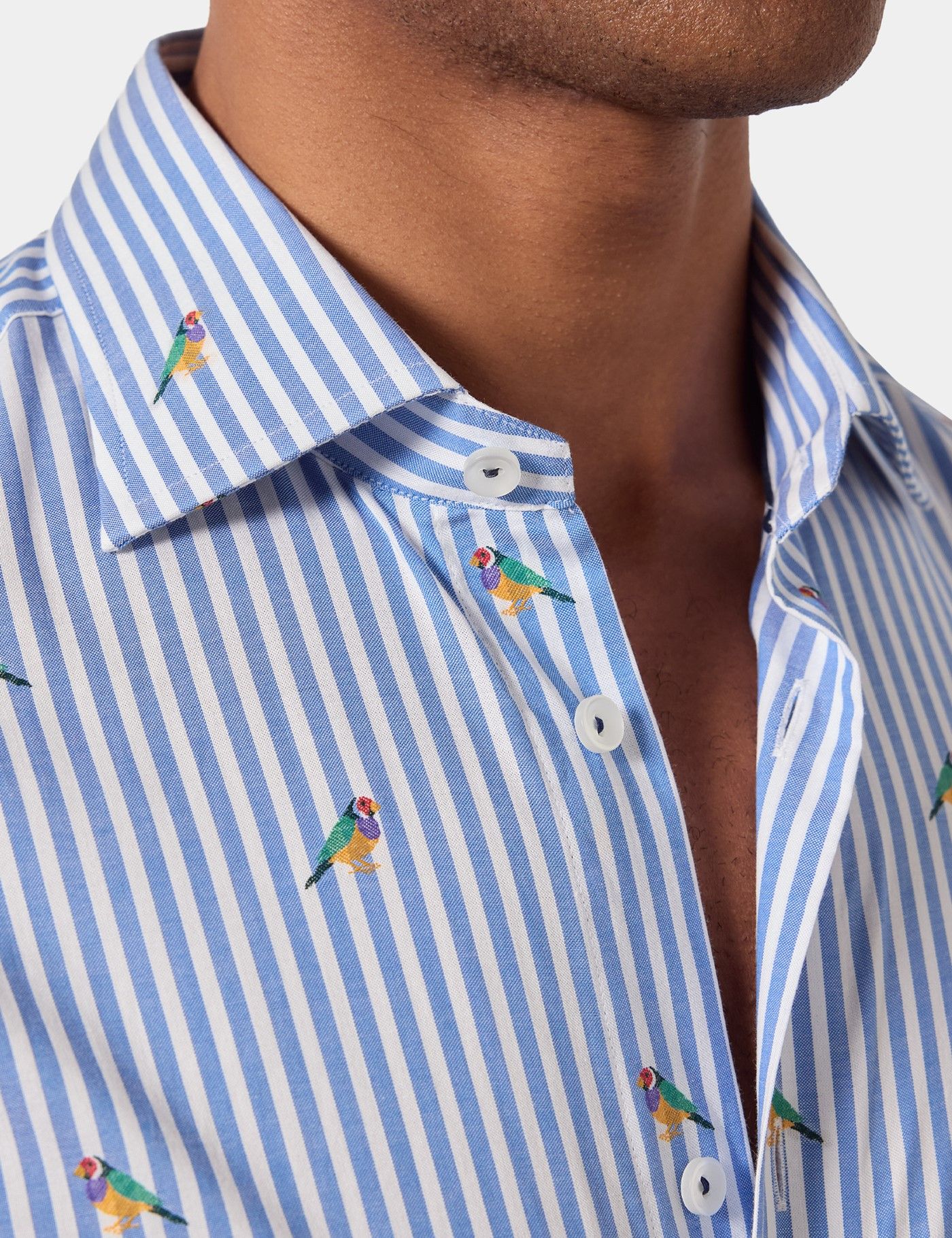 Slim Fit Blue & White Dobby Parrot Stripe Curtis Shirt-preview