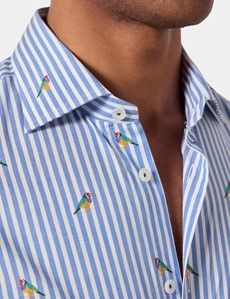 Slim Fit Blue & White Dobby Parrot Stripe Curtis Shirt