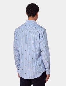 Slim Fit Blue & White Dobby Parrot Stripe Curtis Shirt