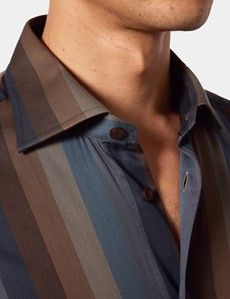 Slim Fit Grey & Brown Stripe Curtis Shirt