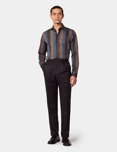 Slim Fit Grey & Brown Stripe Curtis Shirt