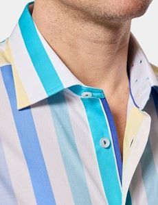 Slim Fit Blue & Yellow Stripe Curtis Shirt