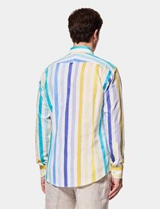 Slim Fit Blue & Yellow Stripe Curtis Shirt