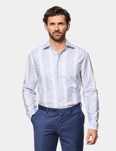 Slim Fit Blue & White Jacquard Stripe Curtis Shirt