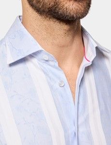 Slim Fit Blue & White Jacquard Stripe Curtis Shirt