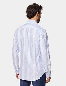 Slim Fit Blue & White Jacquard Stripe Curtis Shirt