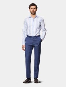 Slim Fit Blue & White Jacquard Stripe Curtis Shirt