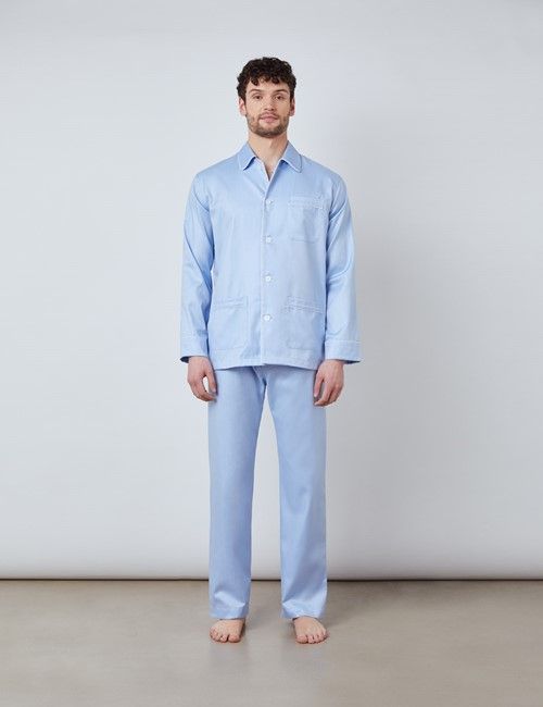 Blue Herringbone Cotton Pyjamas-preview