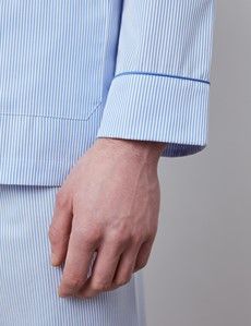 Blue & White Bi-Colour Stripe Cotton Pyjamas-preview3