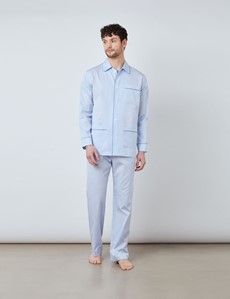 Blue & White Bi-Colour Stripe Cotton Pyjamas