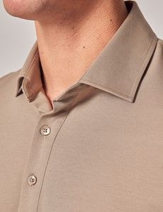 Taupe Mercerised Pique Polo Shirt - Short Sleeve-preview1