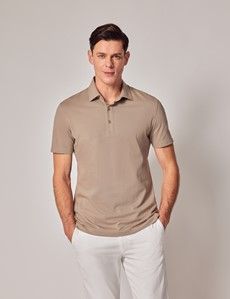 Taupe Mercerised Pique Polo Shirt - Short Sleeve