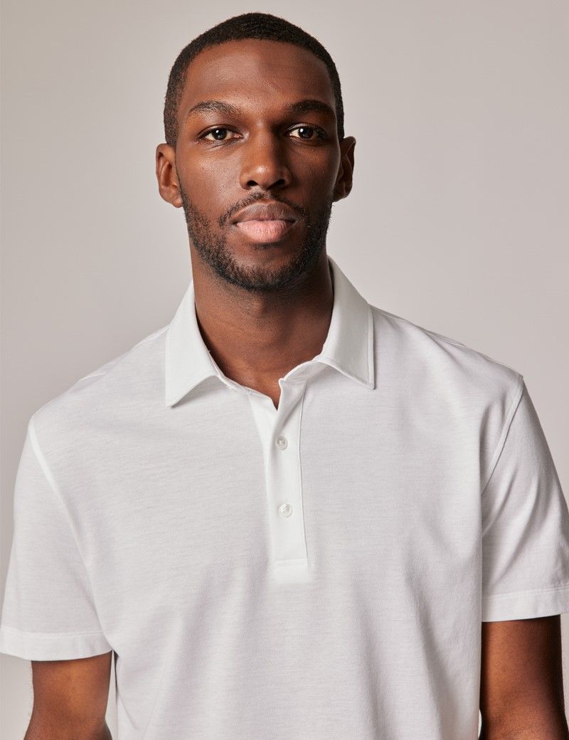 White Pique Slim Polo Shirt - Short Sleeve | Hawes and Curtis