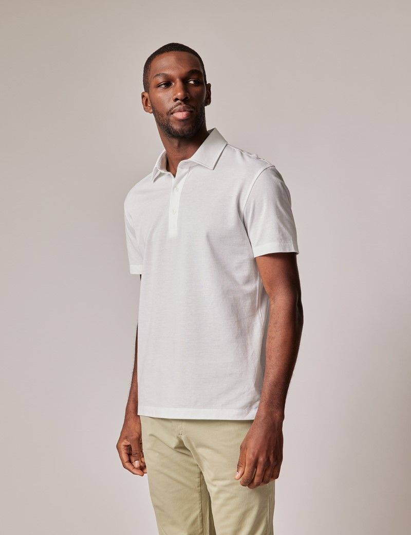 White Pique Slim Polo Shirt Short Sleeve Hawes and Curtis