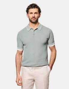 Sage Green Premium Tipped Textured Knit Polo Shirt