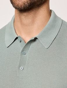 Sage Green Premium Tipped Textured Knit Polo Shirt