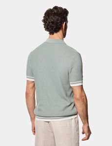 Sage Green Premium Tipped Textured Knit Polo Shirt