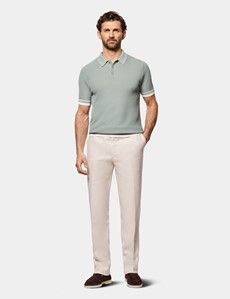 Sage Green Premium Tipped Textured Knit Polo Shirt