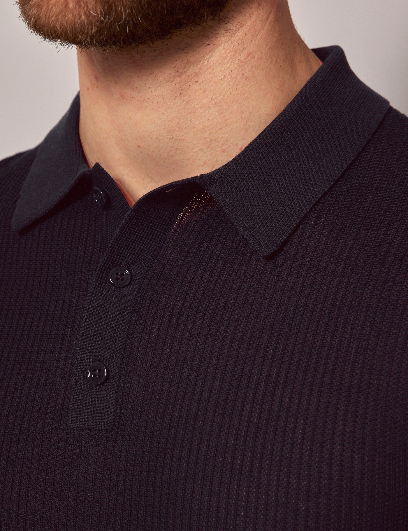 Slim Fit Navy Tipped Textured Rib Knitted Polo Shirt-preview