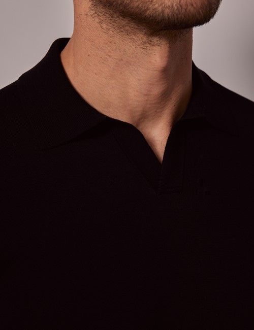 Black Open Collar Knitted Cotton Polo Shirt – Short Sleeve-preview