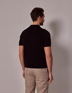 Black Open Collar Knitted Cotton Polo Shirt – Short Sleeve-preview3