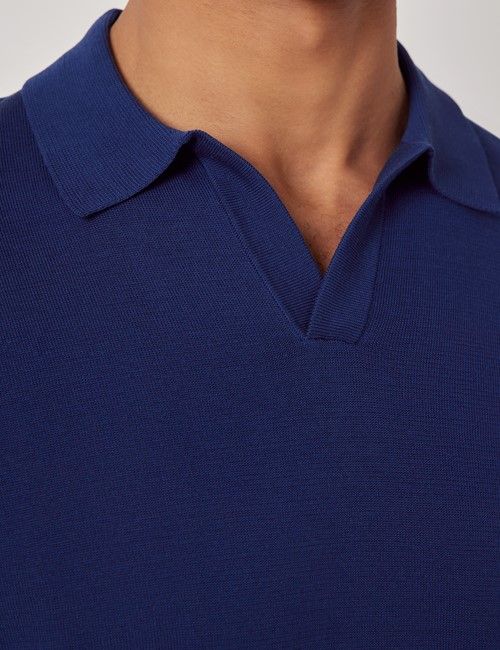 Royal Blue Open Collar Knitted Cotton Polo Shirt – Short Sleeve-preview