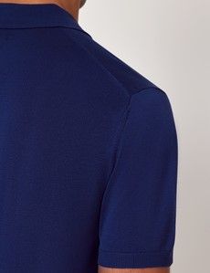 Royal Blue Open Collar Knitted Cotton Polo Shirt – Short Sleeve-preview4