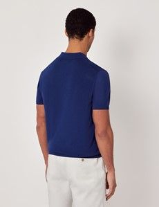 Royal Blue Open Collar Knitted Cotton Polo Shirt – Short Sleeve-preview3
