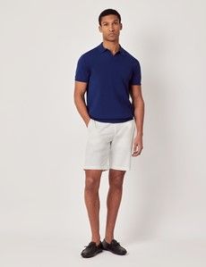 Royal Blue Open Collar Knitted Cotton Polo Shirt – Short Sleeve-preview5