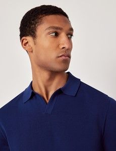 Royal Blue Open Collar Knitted Cotton Polo Shirt – Short Sleeve-preview2