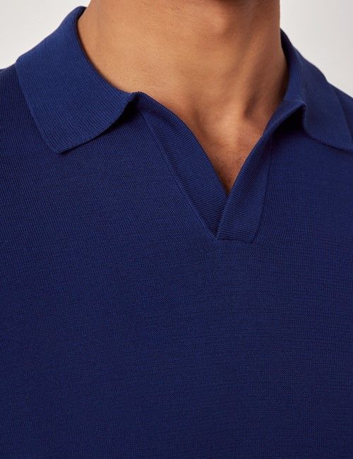 Royal Blue Open Collar Knitted Cotton Polo Shirt – Short Sleeve-preview