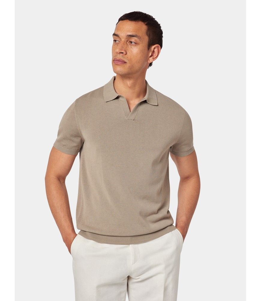 ★COOR★ 22HS Open Collar Cotton Polo Shirt Sailing Champagn Men's Taupe Open Collar Knitted Cotton Polo Shirt – Short