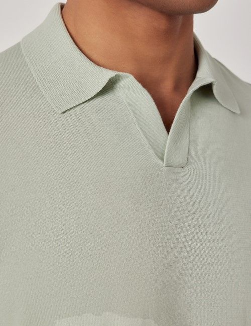 Light Green Open Collar Knitted Cotton Polo Shirt – Short Sleeve-preview