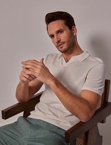 Cream Open Collar Knitted Cotton Polo Shirt – Short Sleeve-preview5