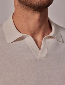 Cream Open Collar Knitted Cotton Polo Shirt – Short Sleeve-preview1