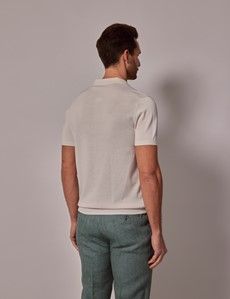 Cream Open Collar Knitted Cotton Polo Shirt – Short Sleeve-preview3