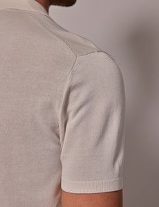 Cream Open Collar Knitted Cotton Polo Shirt – Short Sleeve-preview4