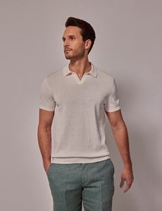 Cream Open Collar Knitted Cotton Polo Shirt – Short Sleeve-preview2