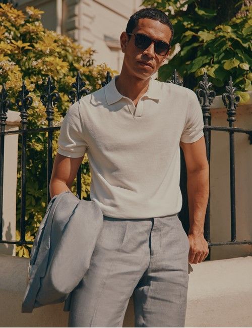Cream Open Collar Knitted Cotton Polo Shirt – Short Sleeve-preview