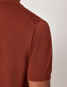 Rust Open Collar Knitted Cotton Polo Shirt – Short Sleeve-preview5