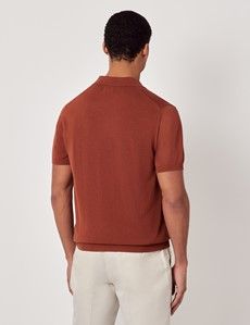 Rust Open Collar Knitted Cotton Polo Shirt – Short Sleeve-preview4