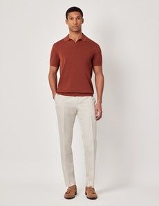Rust Open Collar Knitted Cotton Polo Shirt – Short Sleeve-preview6