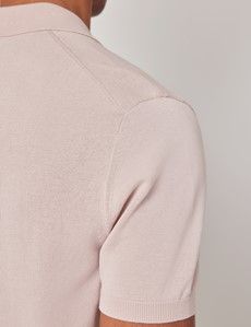 Dusky Pink Open Collar Knitted Polo Shirt