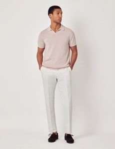 Dusky Pink Open Collar Knitted Polo Shirt