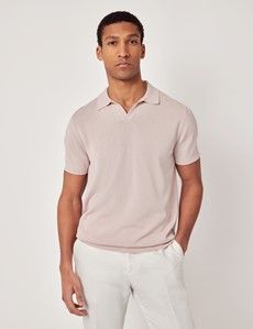 Dusky Pink Open Collar Knitted Polo Shirt