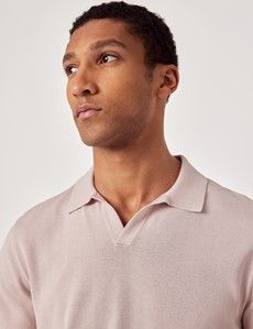 Dusky Pink Open Collar Knitted Polo Shirt