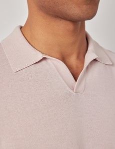 Dusky Pink Open Collar Knitted Polo Shirt