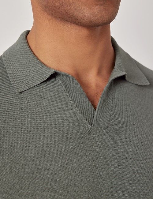 Dark Sage Collar Knitted Cotton Polo Shirt – Short Sleeve-preview